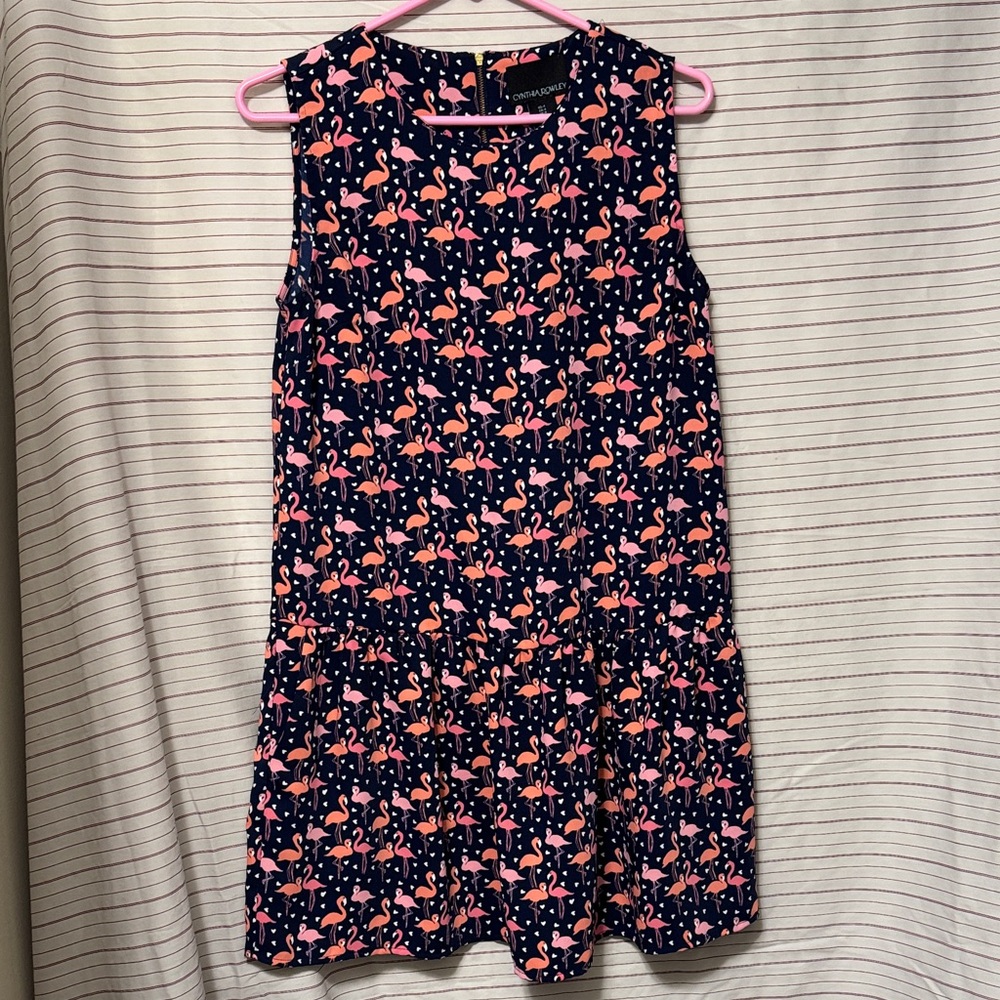 Cynthia Rowley Navy and Pink Flamingo Dress